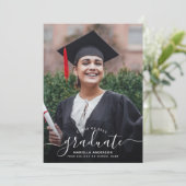 Custom Abschluss Modernes, elegantes Script-Foto Einladung (Stehend Vorderseite)