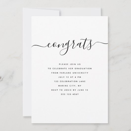 Custom Abschluss Modernes, elegantes Script-Foto Einladung (Rückseite)