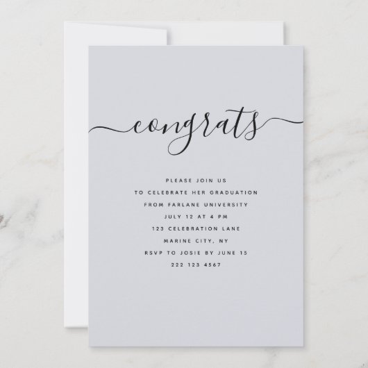 Custom Abschluss Modernes, elegantes Script-Foto Einladung (Rückseite)