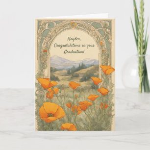 Custom Abschluss Vintag Blumenmohn Art Nouveau Karte