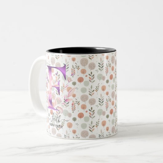 Custom Abstrakt Boho Chic Monogram Tasse - F (Vorderseite Links)