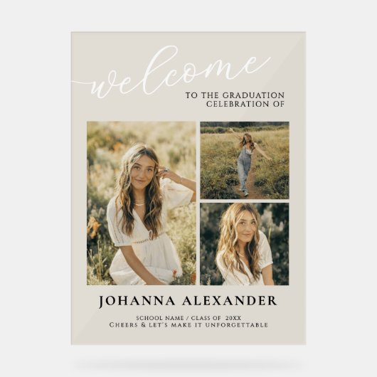 Custom Acrylic Modern 3 Fotos Abschluss Empfang Acrylschild (Vorderseite)