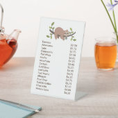 Custom Acrylic Pedestal Menu Sign with Sloth Sockelschild (In SItu)