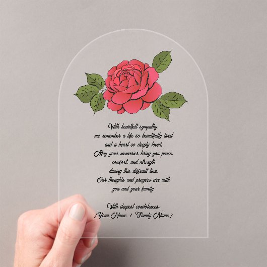 Custom Acrylic Sympathy Card with a Red Rose Acryleinladungen (Insitu (Handheld))