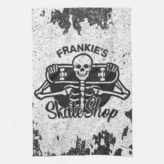 Custom ADD NAME Skull Skateboard Skate Shop Geschirrtuch (Vertikal)