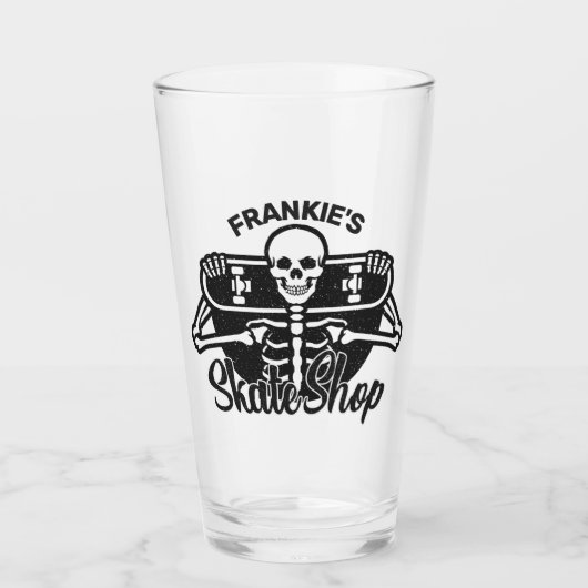 Custom ADD NAME Skull Skateboard Skate Shop Glas (Vorderseite)