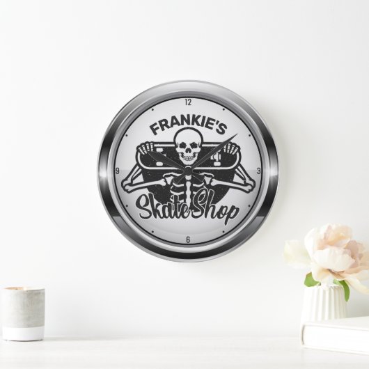 Custom ADD NAME Skull Skateboard Skate Shop Große Wanduhr (Zuhause)