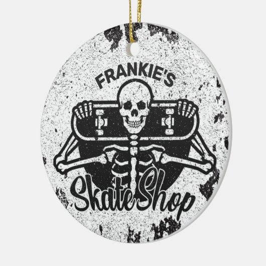 Custom ADD NAME Skull Skateboard Skate Shop Keramik Ornament (Links)