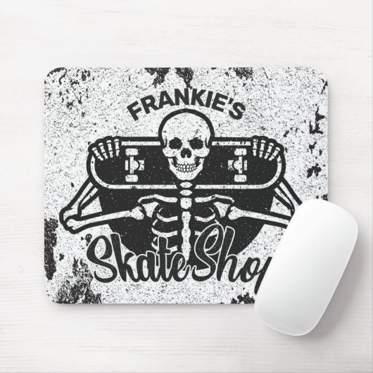 Custom ADD NAME Skull Skateboard Skate Shop Mousepad (Mit Mouse)