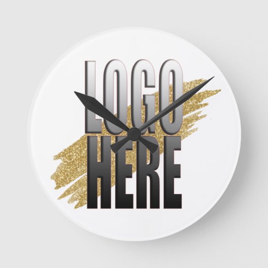 Custom Add your Logo Here on Modern White Runde Wanduhr (Vorderseite)