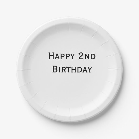 custom add your text happy birthday 2nd simple  pappteller (Vorderseite)