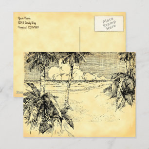 Custom Address Tropical Beach Vintag Art Postkarte