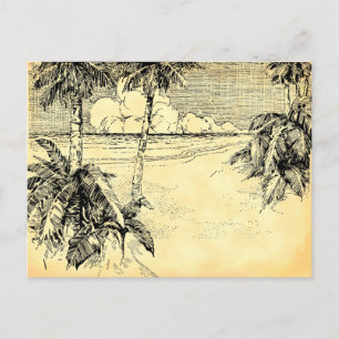 Custom Address Tropical Beach Vintag Art Postkarte