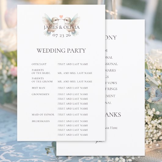 Custom Adorable Hummingbird Full Wedding Programm