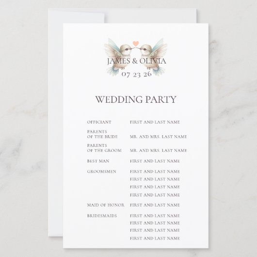 Custom Adorable Hummingbird Full Wedding Programm (Vorderseite)