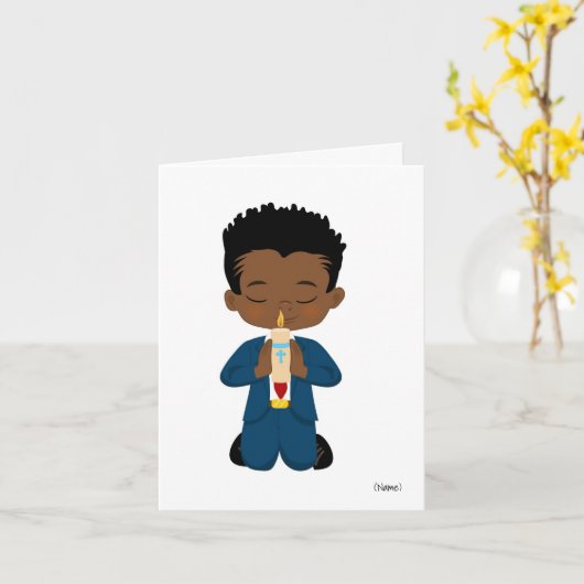 Custom African-American Boy Holy Communy Card Karte (Gelbe Blume)