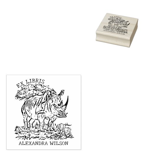 Custom African Rhinoceros Ex Libris Buchzeichen Gummistempel (Stempel)