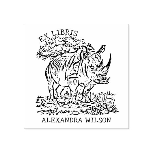 Custom African Rhinoceros Ex Libris Buchzeichen Gummistempel (Prägung)