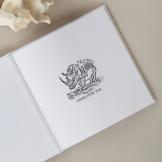 Custom African Rhinoceros Ex Libris Buchzeichen Gummistempel