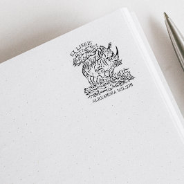 Custom African Rhinoceros Ex Libris Buchzeichen Gummistempel