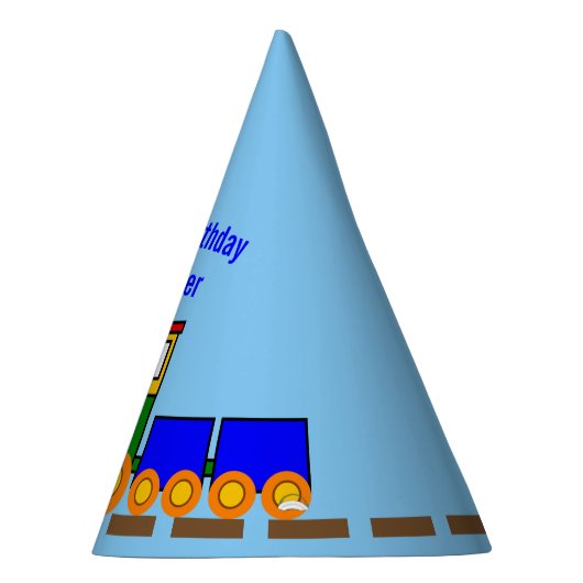 Custom Age and Name Boy's Happy Birthday Train Partyhütchen (Rechts)
