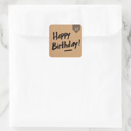 Custom AGE Birthday Label - Men rustikales Holz Quadratischer Aufkleber (Tasche)