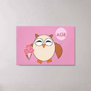 Custom Age Birthday Owl Canvas Print Leinwanddruck