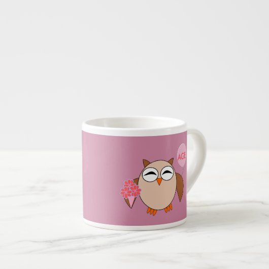 Custom Age Birthday Owl Espresso Tasse (Vorderseite Rechts)