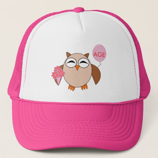 Custom Age Birthday Owl Hat Truckerkappe (Vorderseite)