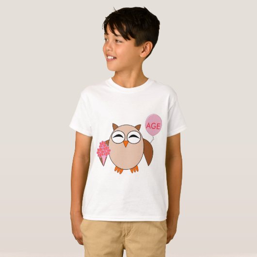Custom Age Birthday Owl Kids T Shirt (Vorne ganz)