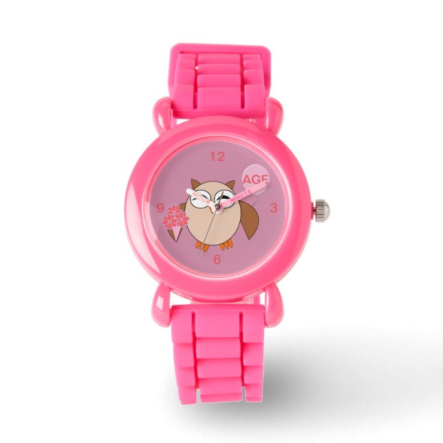 Custom Age Birthday Owl Kids Watch Armbanduhr (Vorderseite)