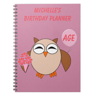 Custom Age Birthday Owl Notebook Notizblock