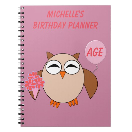 Custom Age Birthday Owl Notebook Notizblock (Vorderseite)