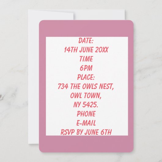 Custom Age Birthday Owl Party Einladung (Rückseite)