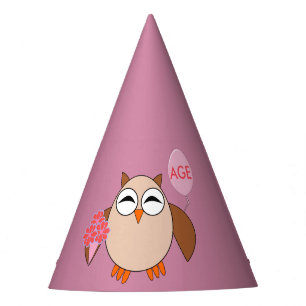 Custom Age Birthday Owl Party Hat Partyhütchen