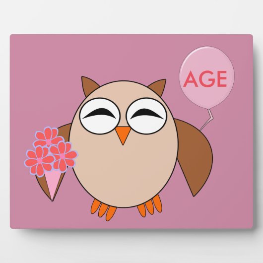 Custom Age Birthday Owl Plaque Fotoplatte (Vorderseite)