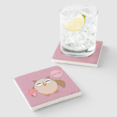 Custom Age Birthday Owl Stone Untersetzer (Seitenansicht)