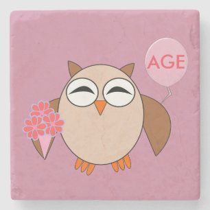 Custom Age Birthday Owl Stone Untersetzer
