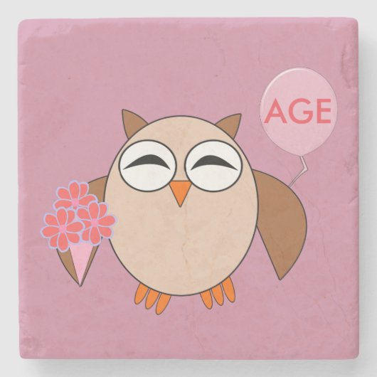 Custom Age Birthday Owl Stone Untersetzer (Vorderseite)