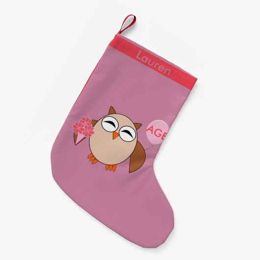 Custom Age Birthday Owl Strumpf Kleiner Weihnachtsstrumpf (Vorderansicht (hängend))
