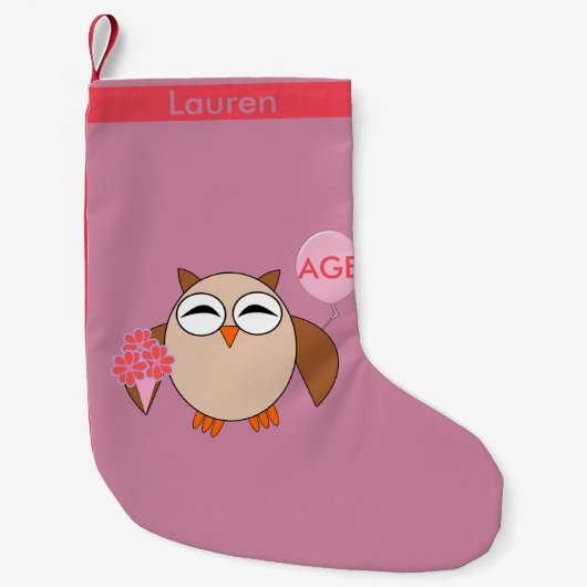Custom Age Birthday Owl Strumpf Kleiner Weihnachtsstrumpf (Vorderseite)