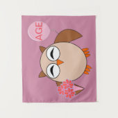 Custom Age Birthday Owl Tapestes Wandteppich (Vorderseite)