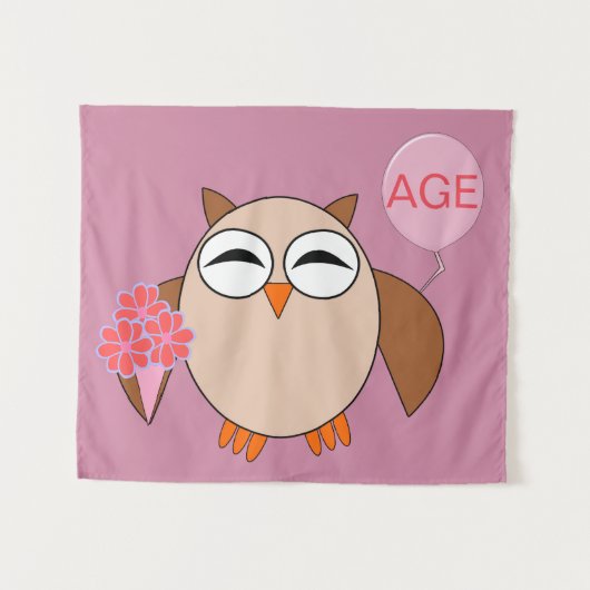 Custom Age Birthday Owl Tapestes Wandteppich (Vorderseite (Horizontal))