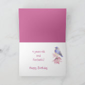 Custom Age Birthday Pink Blume und Bluebird Karte (Innenseite)
