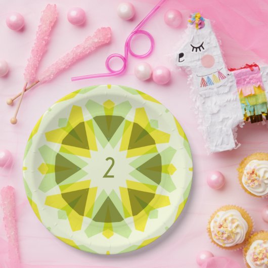 Custom Age Fun Bright Yellow Green Birthday Star Pappteller (Party)