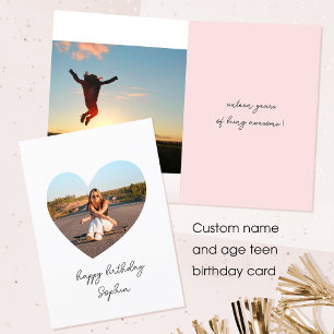 Custom Age Happy Birthday Foto Teart White Karte