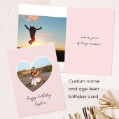 Custom Age Happy Birthday Foto Tee Teen Pink Karte