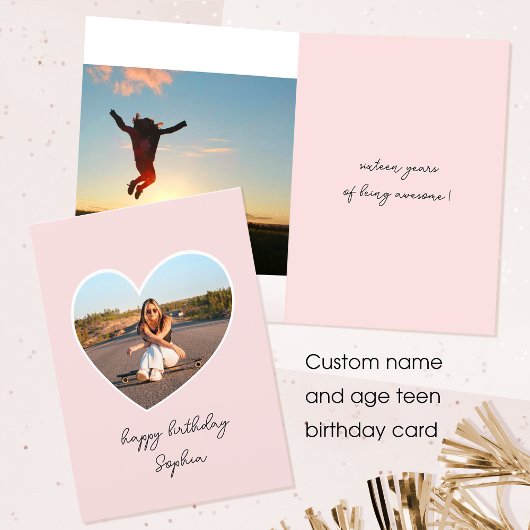 Custom Age Happy Birthday Foto Tee Teen Pink Karte