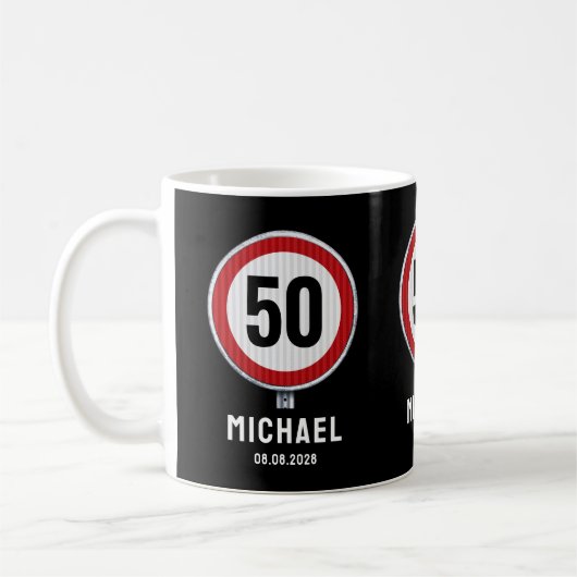 CUSTOM AGE Speed Limit Road Signage Geburtstagspar Kaffeetasse (Links)