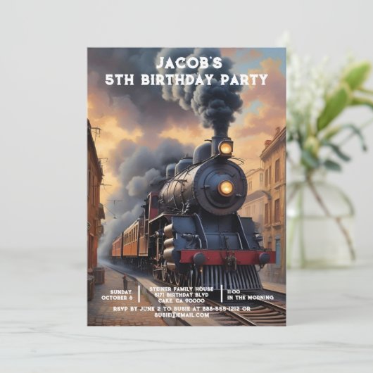 Custom Age Train Birthday Party Invitations Einladung (Stehend Vorderseite)
